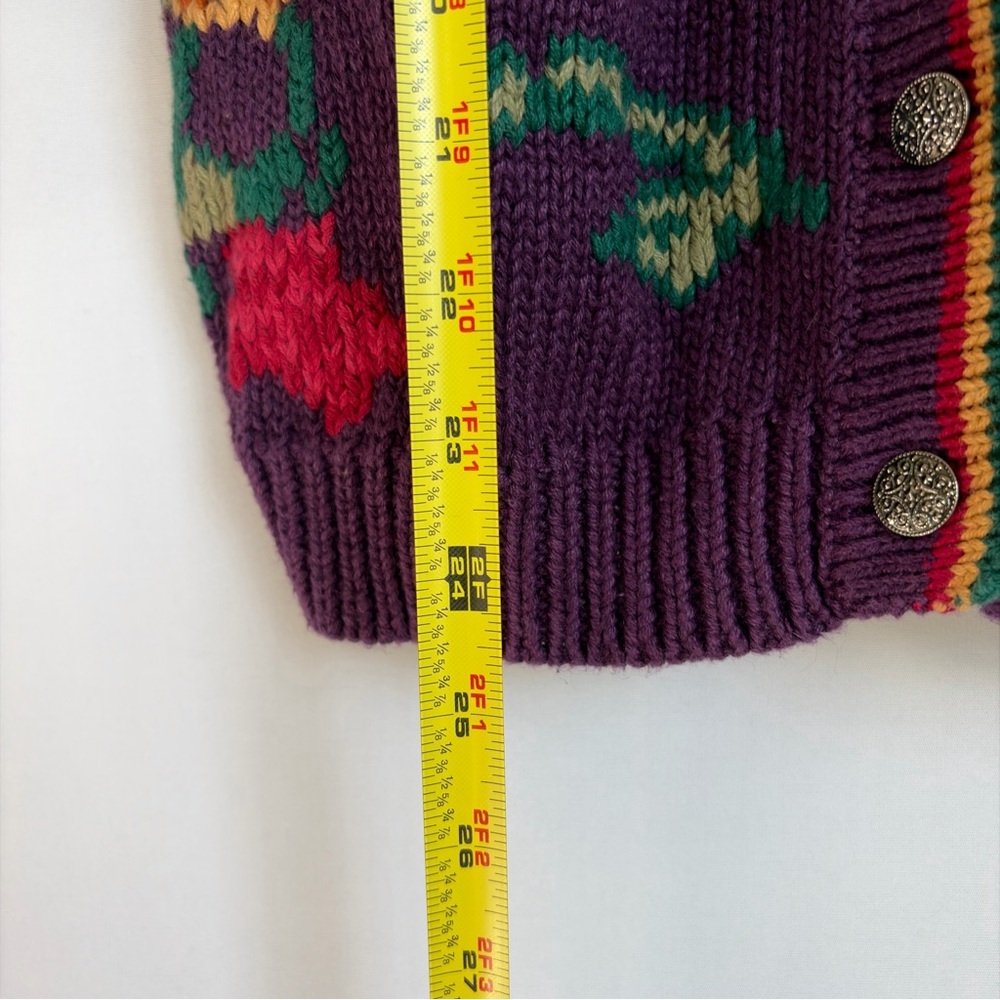 Vtg Robert Scott Women M Cardigan Knit Sweater Purple Floral Grandmacore Cottage - Picture 3 of 14